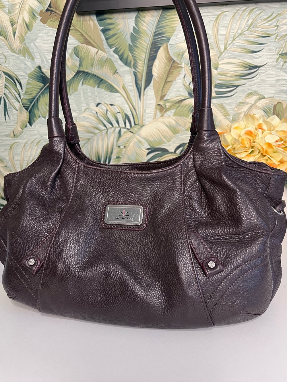 Isaac Mizrahi Dark Brown Pebbled Leather Shoulder Bag